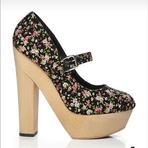 Y2K Cece Lamour wood heels chunky ditzy floral